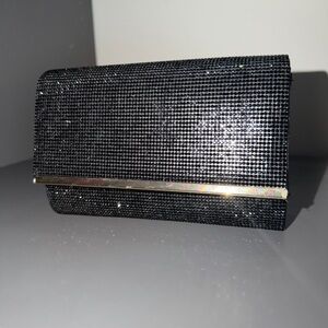 Macy's Black Crystal Mesh Clutch with Metallic Bar